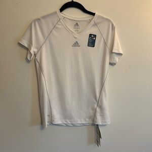 Adidas Climalite women’s size L V neck white Training Run Workout shirt NEW